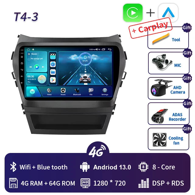 9 Inch 2 Din Android Car Radio for Hyundai IX45 Santa Fe 2013 2014 2015 2016 2017 Car Stereo Android Auto Carplay Navigation GPS