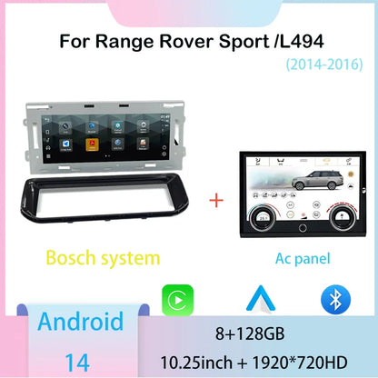 10.25inch Android 14 For Range Rover sport L494 Multimedia Player Radio Carplay auto retains the original feature menu AC Panel