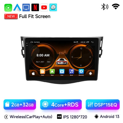 JIUYIN Car Radio For Toyota RAV4 Rav 4 2005-2013 Android 14 Multimedia Player 2Din Carplay DSP Navigation GPS 4G WIFI stereo