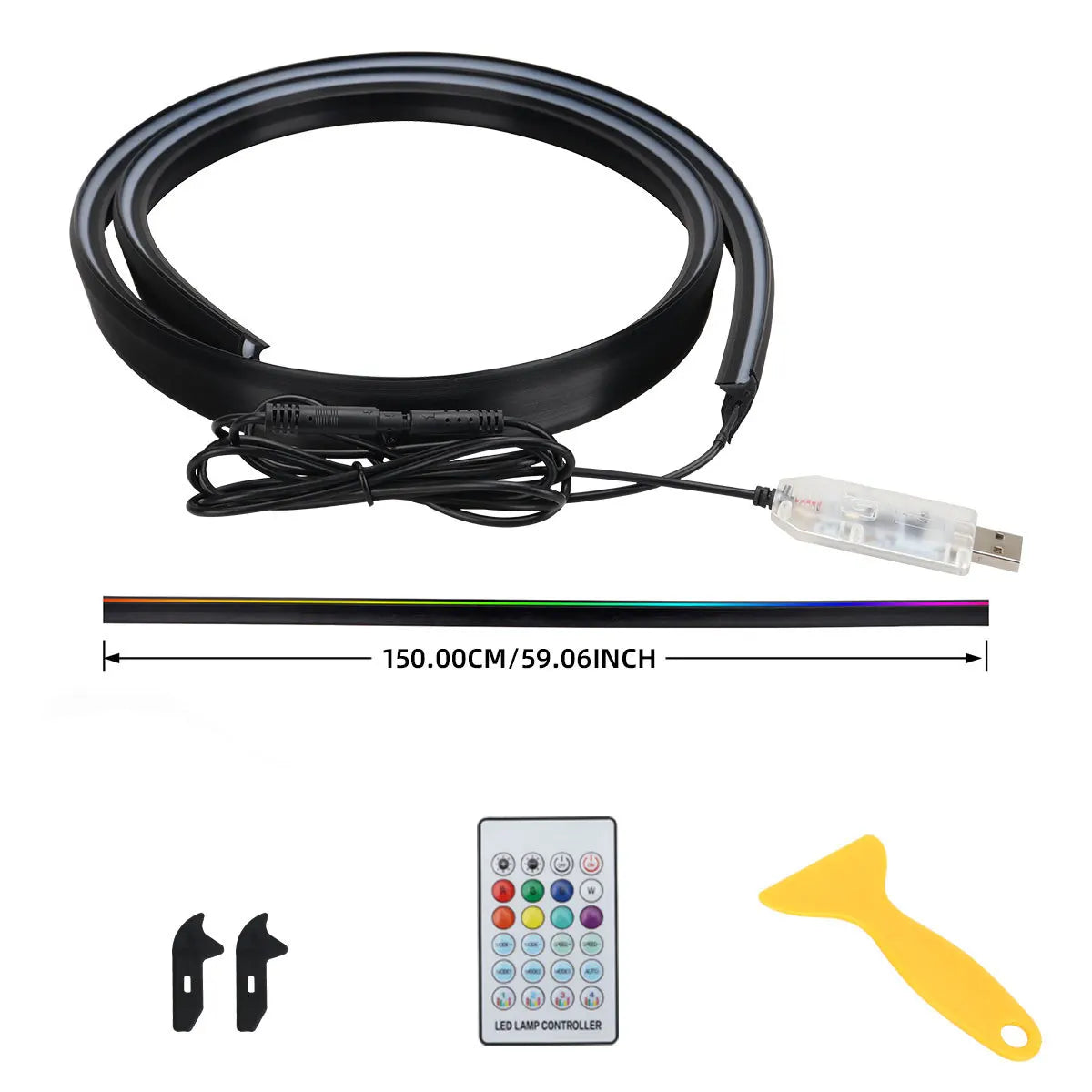 140/150CM LED Car Ambient Light USB Front Windshield Dashboard 64RGB Symphony Interior Acrylic Auto Atmosphere Lamp App Control