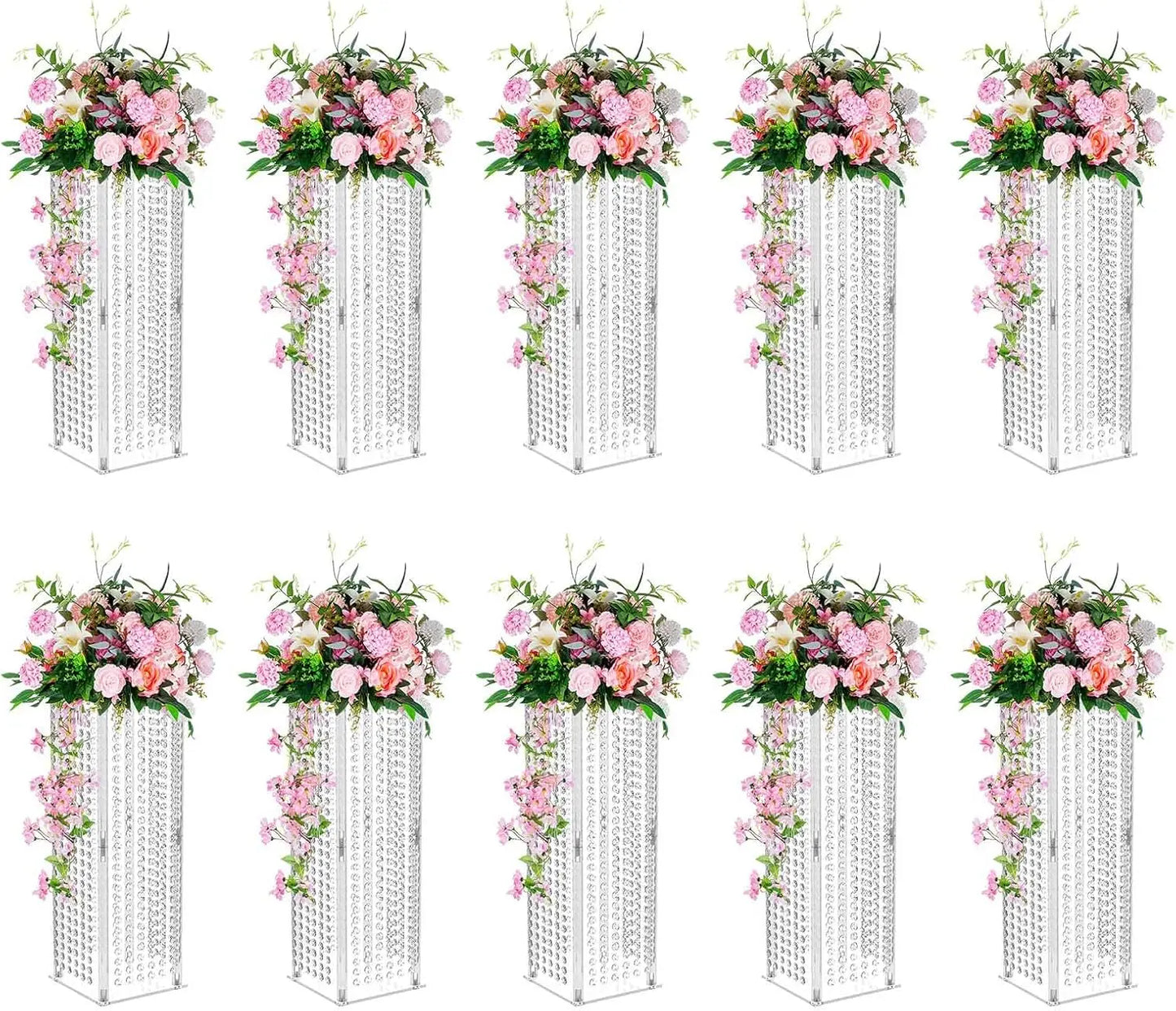 Centerpieces for Weddings Acrylic Vases 10 Pcs 23.6in Tall Crystal Flower Vase Flowers Stand for Party Tables Decorations