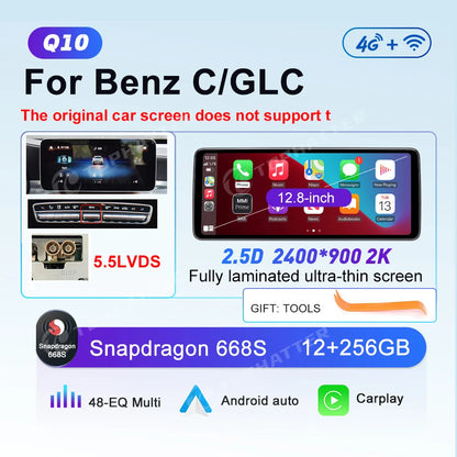 12.8" 2K Car Radio For Mercedes Benz C X253 W205 X254 W206 GLC C180 C200 C300 GLC250 GLC300 Android Auto Player Head Unit Screen
