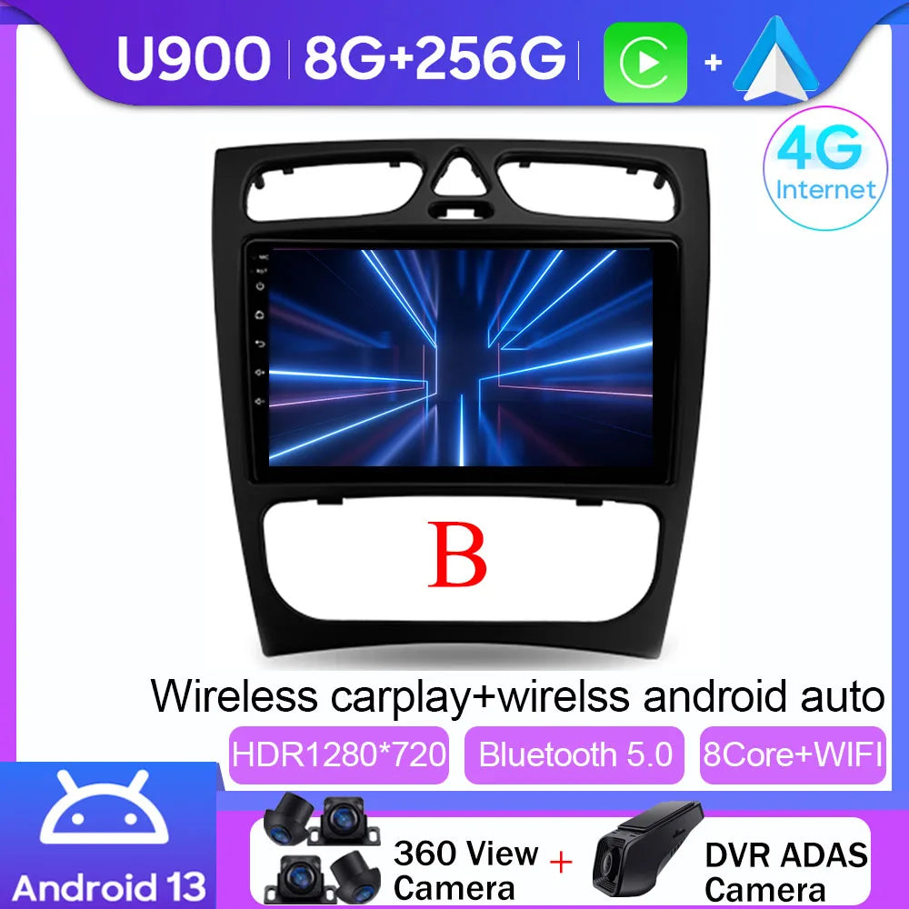 Android 14 wifi+4G Carplay BT Car Radio For Benz W203 W209 C180 C200 C220 C230 2004-2011 Navigation GPS Video Player Multimedia