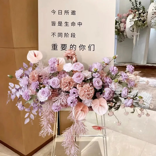 Wedding Props Flower Row Arrangement Artificial Welcome guests Arch Decor Purple Hanging Flower Row Floral Party Stage Props