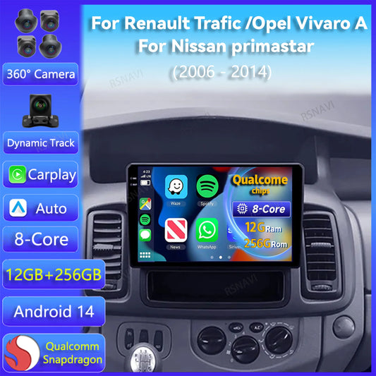 Android 14 Carplay Auto For Renault Trafic 2 For Opel Vivaro A For Nissan primastar 2006 - 2014 Car Radio Stereo Player Video BT
