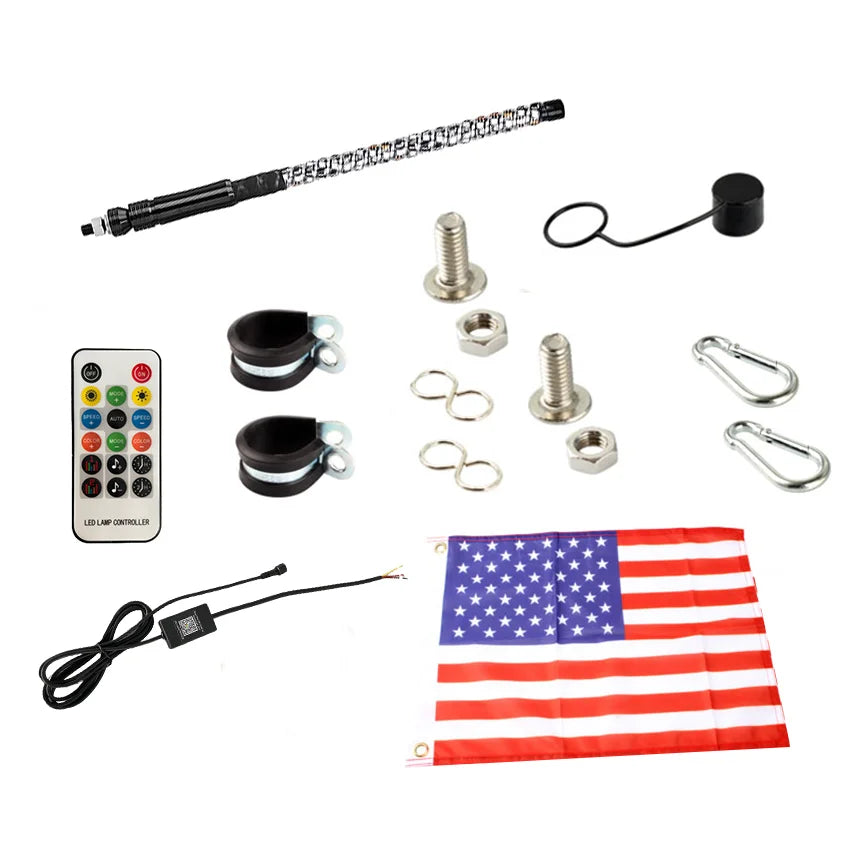 1Pcs/2PCS 2FT Bluetooth And Remote Control Spiral LED Whip Lights Lighted Antenna Whips for ATV Polaris RZR
