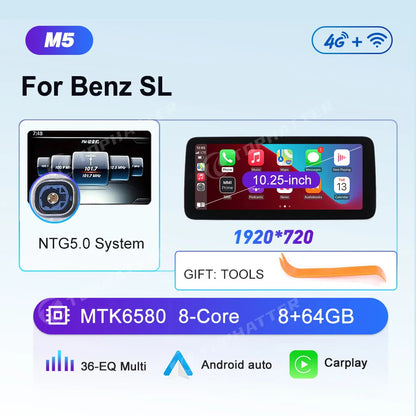10.25 Car Radio For Mercedes Benz SL SLK SLC R231 R172 CarPlay Android Auto Multimedia Player 668S Head Unit Screen DSP Video