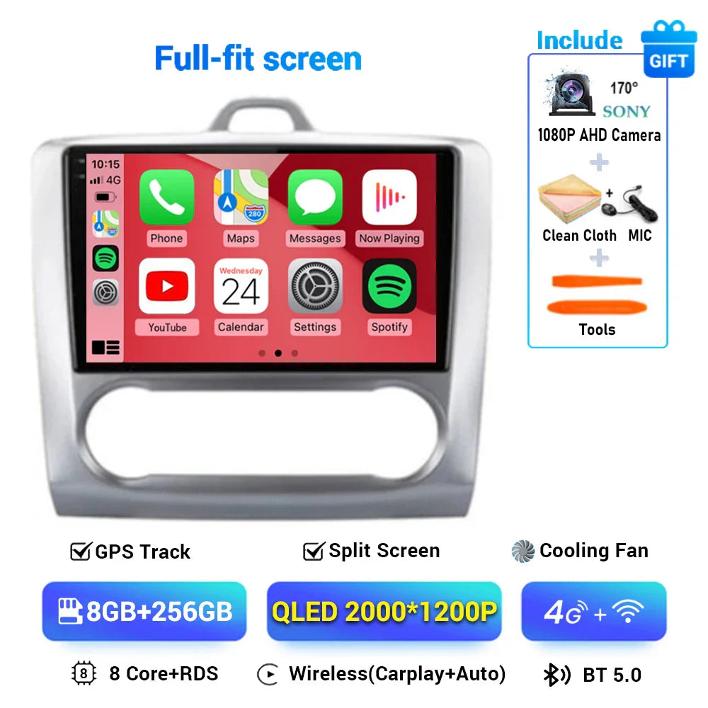 Android 13 Wireless CarPlay Auto For Ford Focus 2 3 Mk2 Mk3 2004-2011 4G+WIFI Car Radio Multimedia Stereo Player GPS 360 Camera