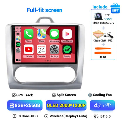 Android 13 Wireless CarPlay Auto For Ford Focus 2 3 Mk2 Mk3 2004-2011 4G+WIFI Car Radio Multimedia Stereo Player GPS 360 Camera