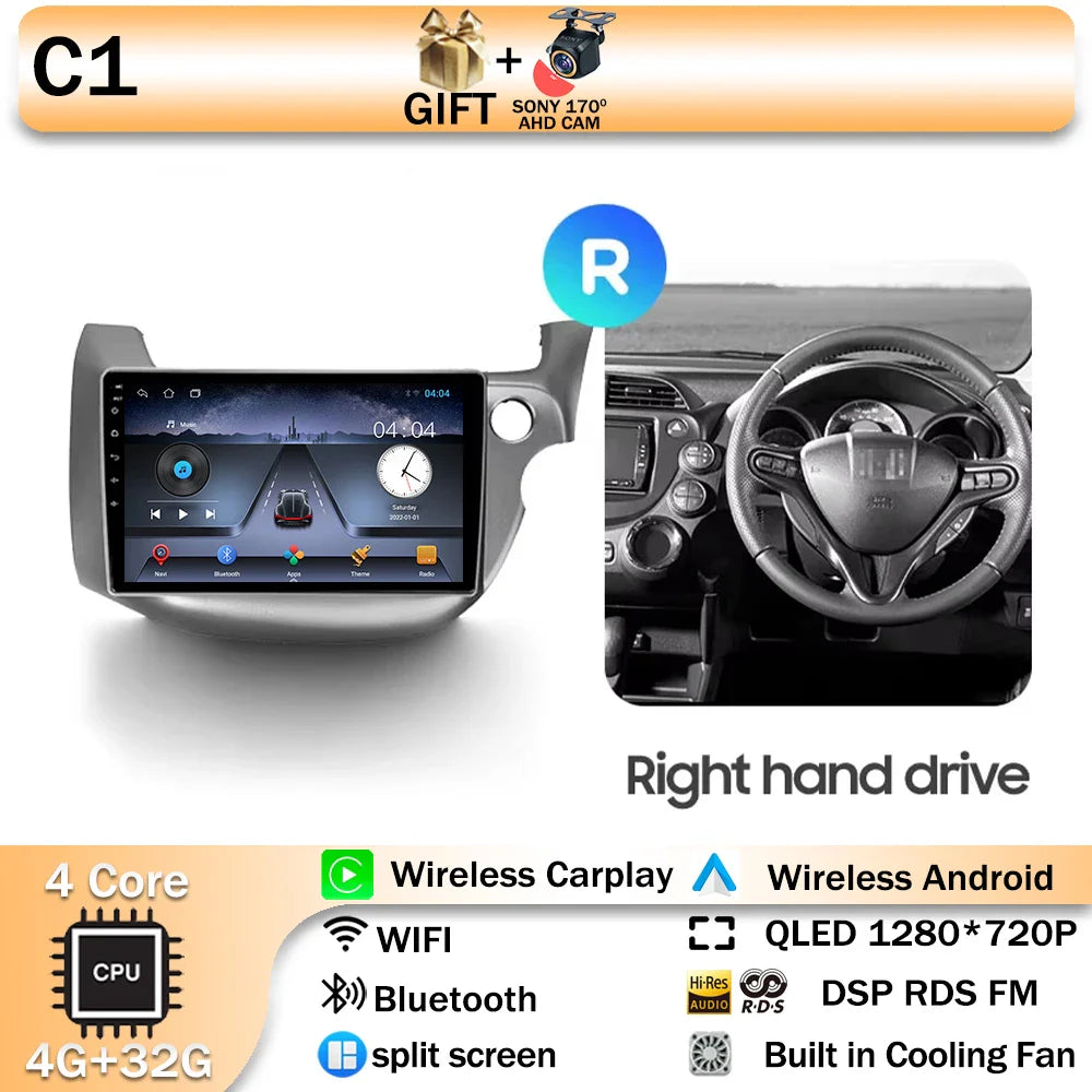 Android 14 For HONDA FIT JAZZ 2008 2009 2010 2011 2012 2013 Car Stereo Radio Multimedia Wireless Carplay Android Auto GPS 4G BT