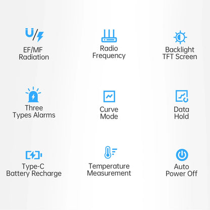 FNIRSI ERD-10 4-IN-1 Electromagnetic Radiation Detector, Electric & Magnetic Field Strength, RF Power, Temperature Monitor