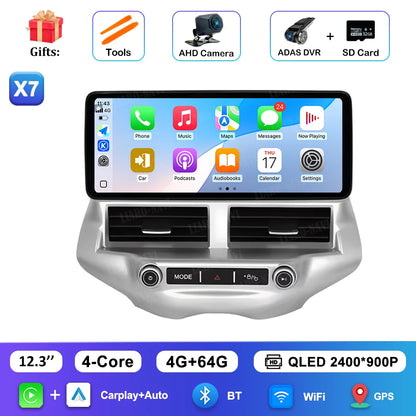 Carplay 12.3 inch Ultra-thin Screen for Ford EcoSport 2013 - 2017 Android 14 GPS Navigation Car Video Multimedia Player BT WiFi