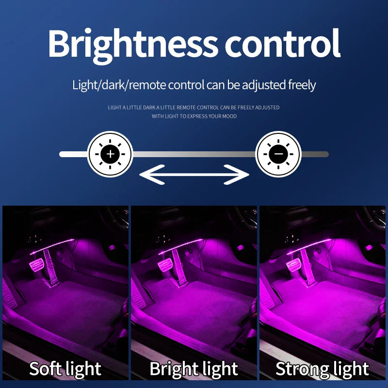 Car Footwell Atmosphere Strip LED Light APP Remote Control USB Lighting Music Sync Brightness Adjusted Freely Ambient Light 1pcs
