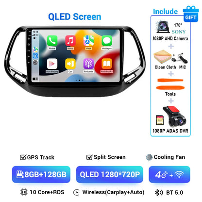 Android 15 CarPlay Auto WIFI+4G For Jeep Compass 2 MP 2016 2017 2018 2019 Car Radio Multimedia Video Player GPS Autoradio Stereo