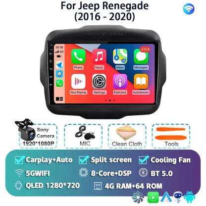 Android 14 For Jeep Renegade 2016 - 2020 2K QLED Android Car Radio Multimedia Video Player GPS AI Voice CarPlay 4G Stereo