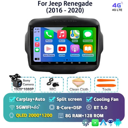 Android 14 For Jeep Renegade 2016 - 2020 2K QLED Android Car Radio Multimedia Video Player GPS AI Voice CarPlay 4G Stereo