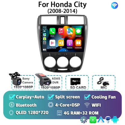 Android 14 Carplay Auto GPS For Honda City 2008 2009 2010 - 2014 Car Radio DSP Multimedia WIFI+4G Head Unit Video Stereo Player