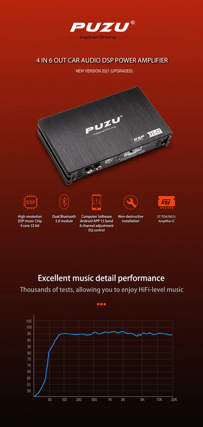 PUZU C7 Car DSP amplifier with factory cable fit for toyota cars built in 4CH to 6ch for subwoofer RCA output audio processor