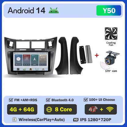 Car Radio Android 14 For Toyota Yaris 2 XP90 2005 - 2012 Auto Multimedia Stereo Dash Cam Screen GPS Head Unit Navigation DVD BT