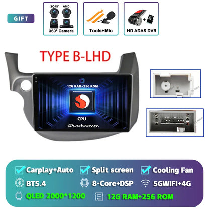 Android 14 Carplay Auto Car WIFI+4G Radio Multimedia Player For HONDA FIT JAZZ 2007 - 2013 Autoradio GPS Stereo 2din Head Unit