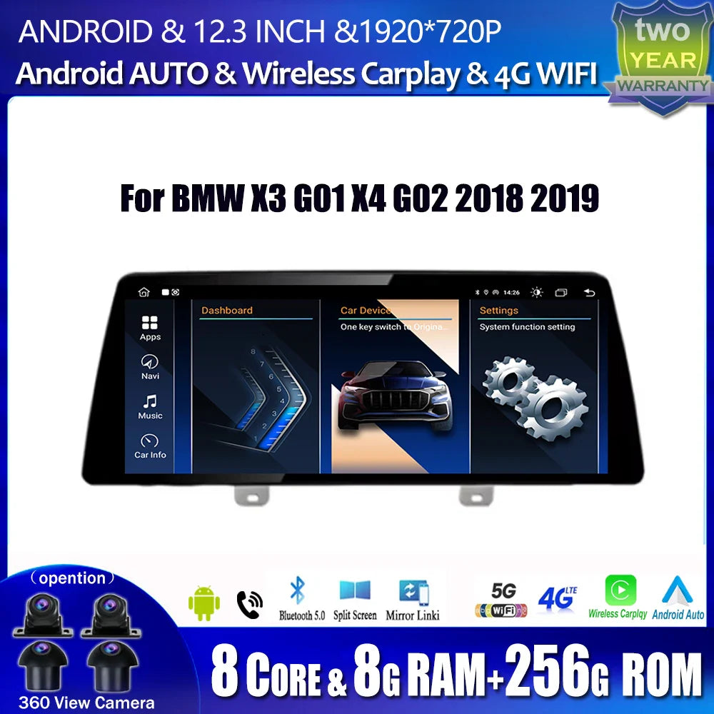 For BMW X3 G01 X4 G02 2018 2019 Car Carplay 12.3 Inch Android Touch Screen Monitor Stereo Speakers Radio Multimedia Player Auto