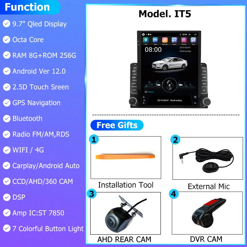 9.7" Vertical Style Tesla Screen Android 12 Car Radio For Hyundai Azera 2006-2010 GPS Navigation Multimedia Video Player