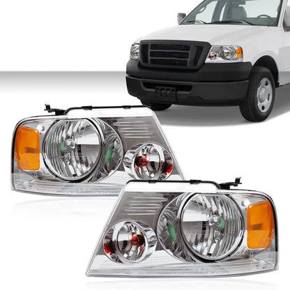 Front Headlights Assembly Headlamp, Compatible with 2004-2008 Ford F150/2006-2008 Lincoln Mark Lt bumper Headlamp, Chrome Housin