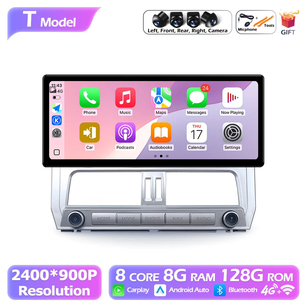 2400*900P 12.3 Inch For Toyota Prado 2018 Car Multimedia Plyaer Stere Radio WIFI Android Auto Carplay Bluetooth 4G DSP RDS
