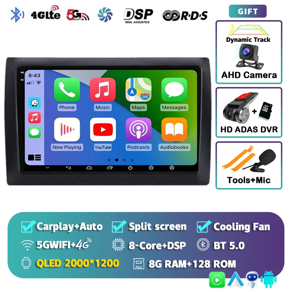 Android 14 For Fiat Stilo 2001 - 2010 2K QLED Android Car Radio Multimedia Video Player GPS AI Voice CarPlay 4G Stereo Head Unit
