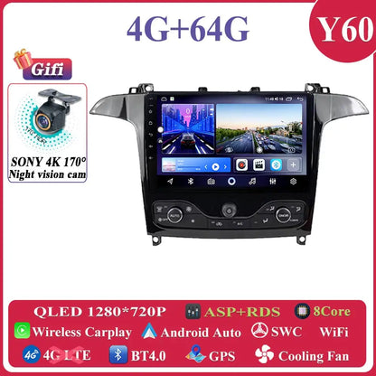 Android 14 Car Multimedia Video Player For Ford S Max S-MAX 2006 - 2015 For Ford Galaxy 2014 Car Radio Stereo Navigation GPS DVD