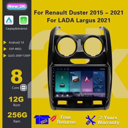 Car Radio For Renault Duster 2015 - 2021 For LADA Largus 2021 Android 14  Carplay  Multimedia Video Player Auto stereo
