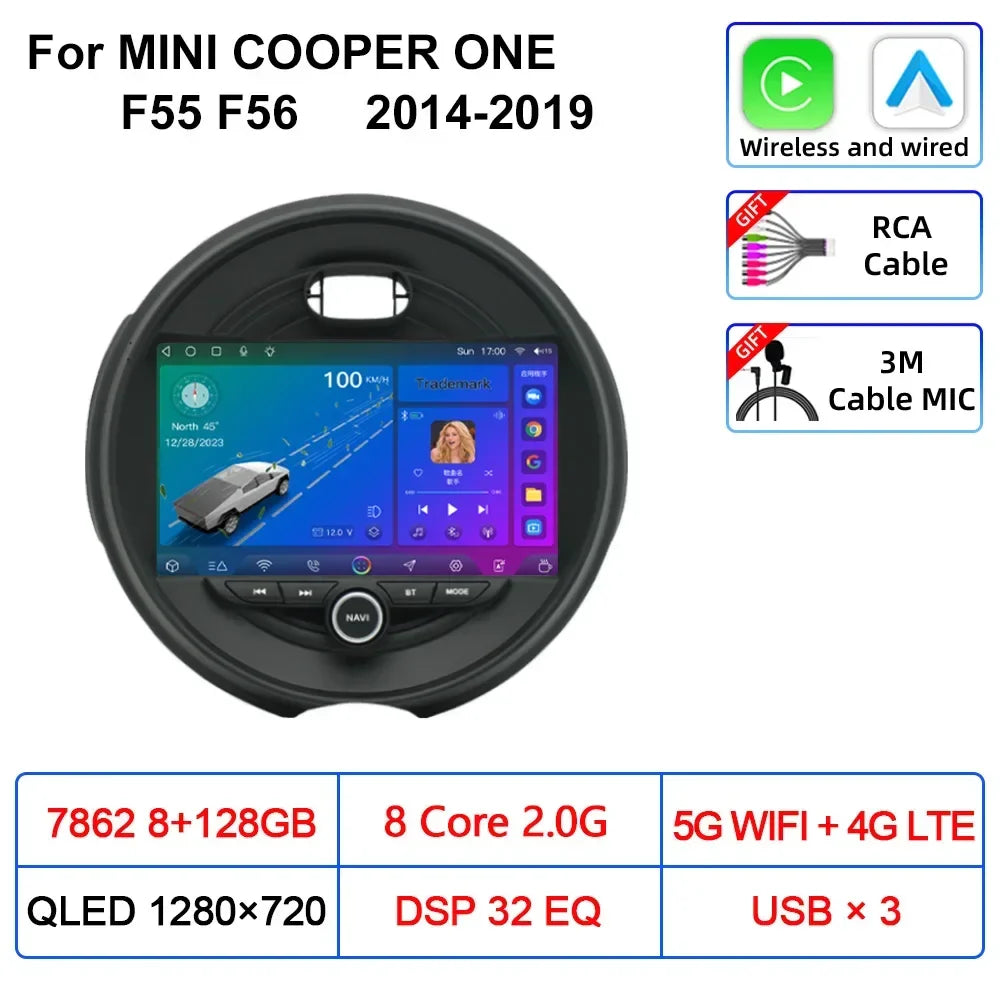 For MINI COOPER ONE S F55 F56 2014-2019 Car Multimedia Carplay Android Auto GPS Navigation Radio stereo Video Palyer Head Unit