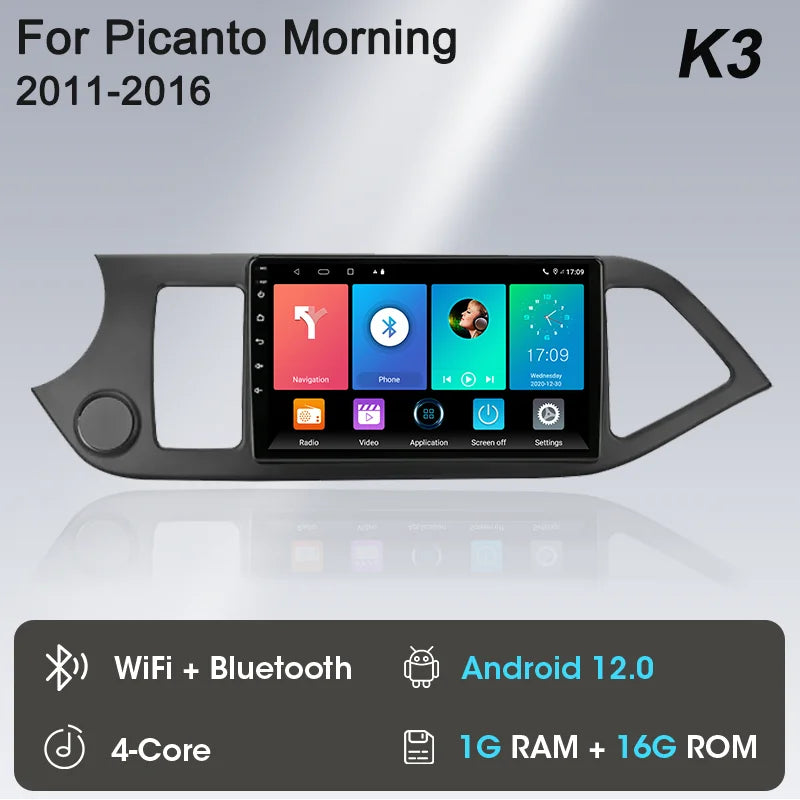 2 Din Android 12 Car Radio Carplay for KIA PICANTO Morning 2 2011 2012 2013 2014 2015 2016 Multimedia Player Navigation DVD Head