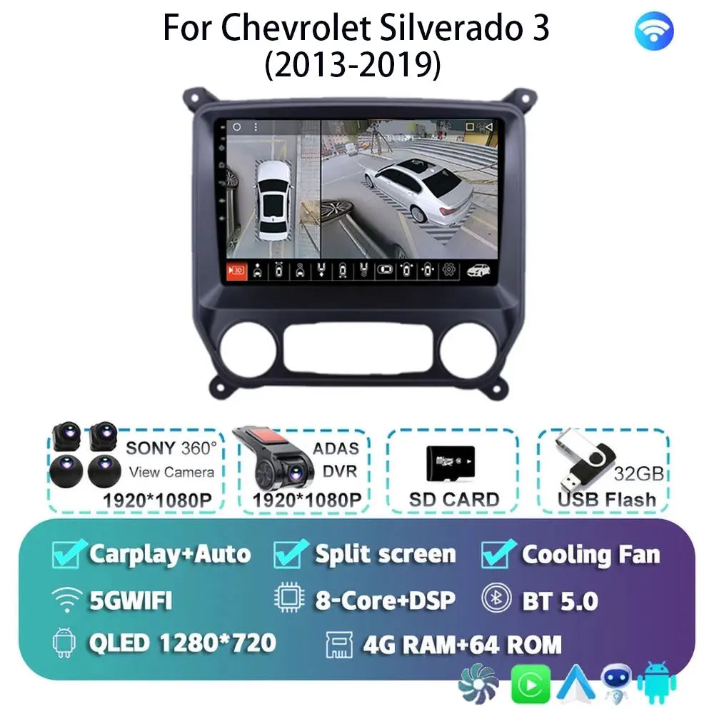 Android 14 Carplay Auto Car Radio Multimedia For Chevrolet Silverado 3 GMTK2 2014 2015 2016 2017 2018 Autoradio Stereo Head Unit