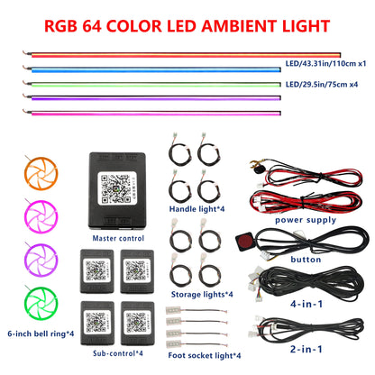 FILIPLI For The MERCEDES-BENZ CLA For 2016 Smart 64 RGB Color Car Ambient Self-Adhesive Light With APP Control Easy To Install