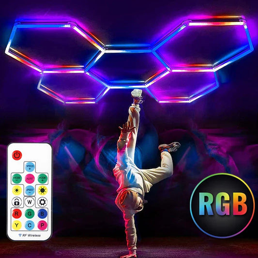 5HEX RGB KIT Latest Hexagon Lighting Kits with Vibrant RGB Color Changing LEDs Connect Plug-in Hundreds Lighting Effects