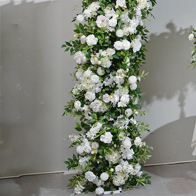 White Rose Green Plants Luxury Wedding Backdrop Decoration Artificial Flower Row Floral Arrangement Arch Props Decor Event Deco
