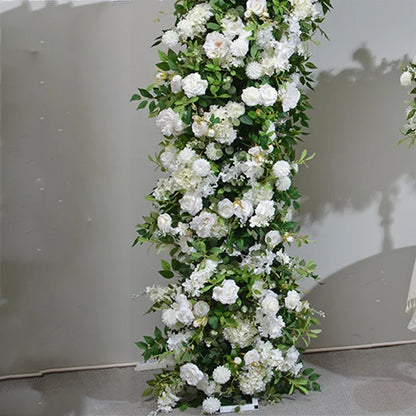 White Rose Green Plants Luxury Wedding Backdrop Decoration Artificial Flower Row Floral Arrangement Arch Props Decor Event Deco