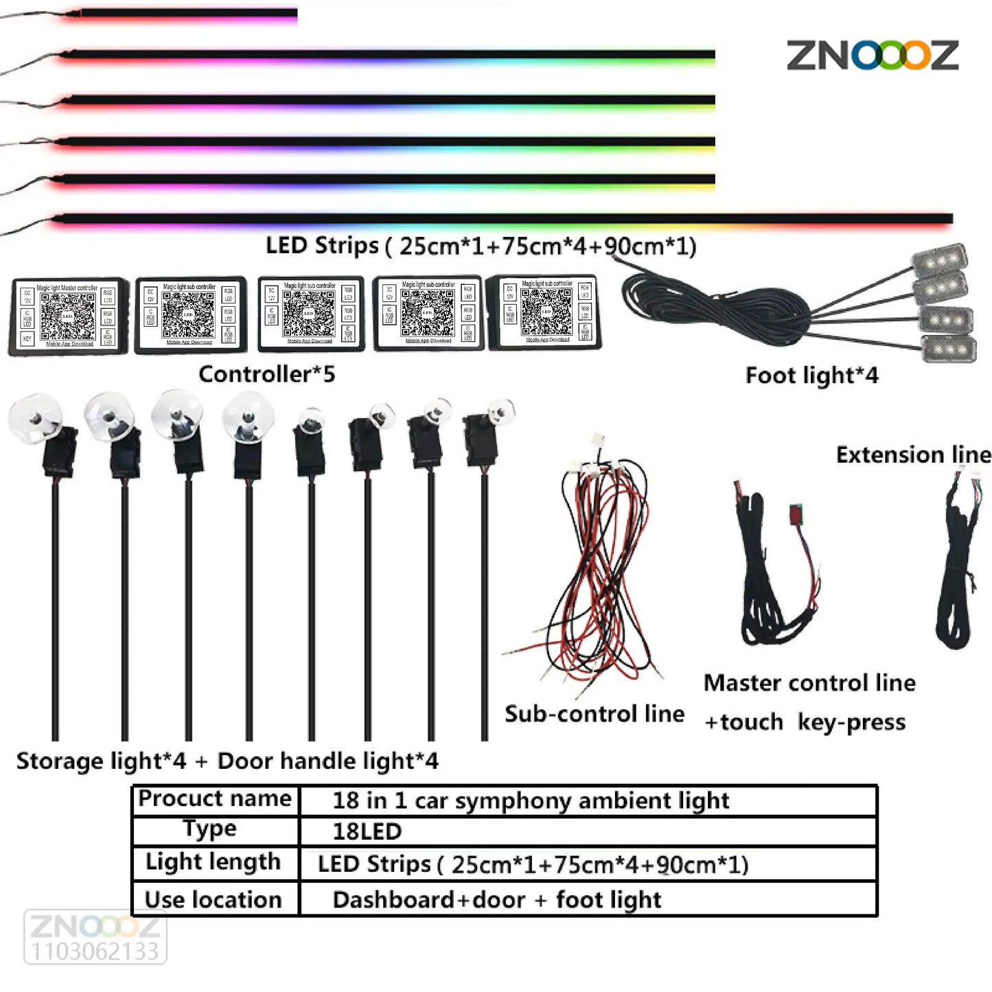 For Audi A1 A3 A6 A7 C5 C6 Q3 Q2 Q7 TT TTS R8 S3 S6  A4 64 Color RGB Symphony Car LED  Interior Ambient Light