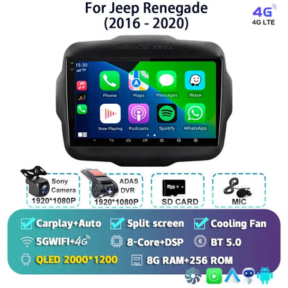 Android 14 For Jeep Renegade 2016 - 2020 2K QLED Android Car Radio Multimedia Video Player GPS AI Voice CarPlay 4G Stereo
