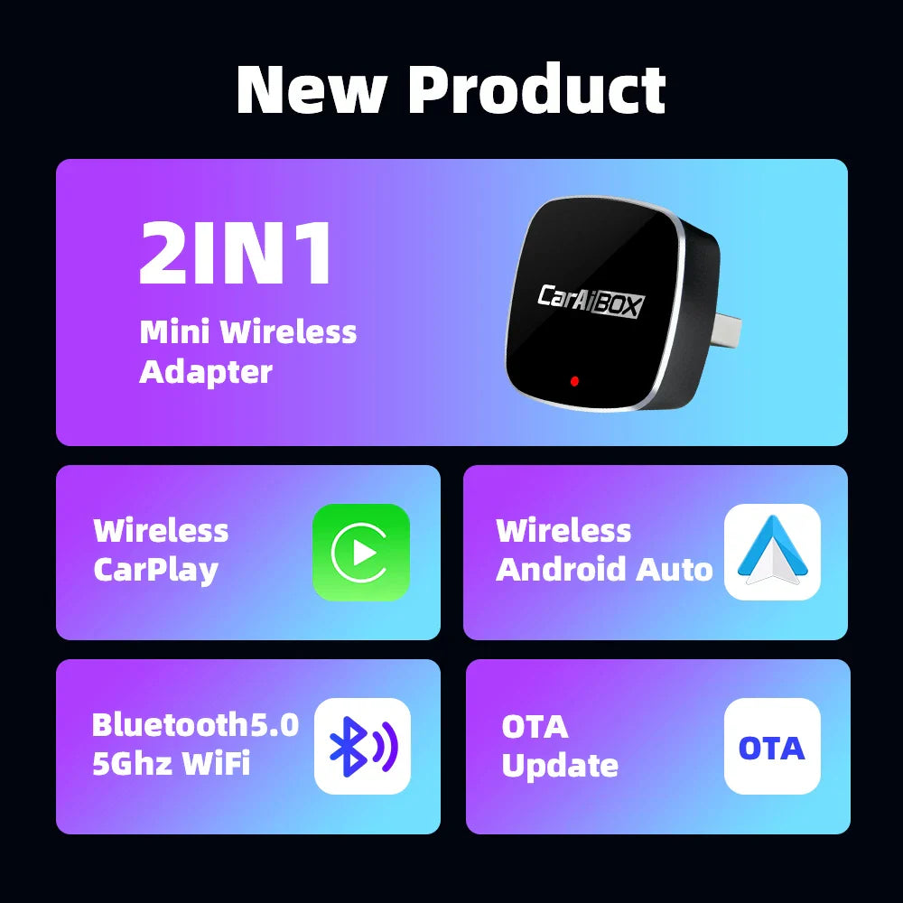 EKIY 2in1 Wireless CarPlay Dongle Wireless Android Auto Adapter AI Smart Box Car Intelligent Systems For Car With Wired CarPlay