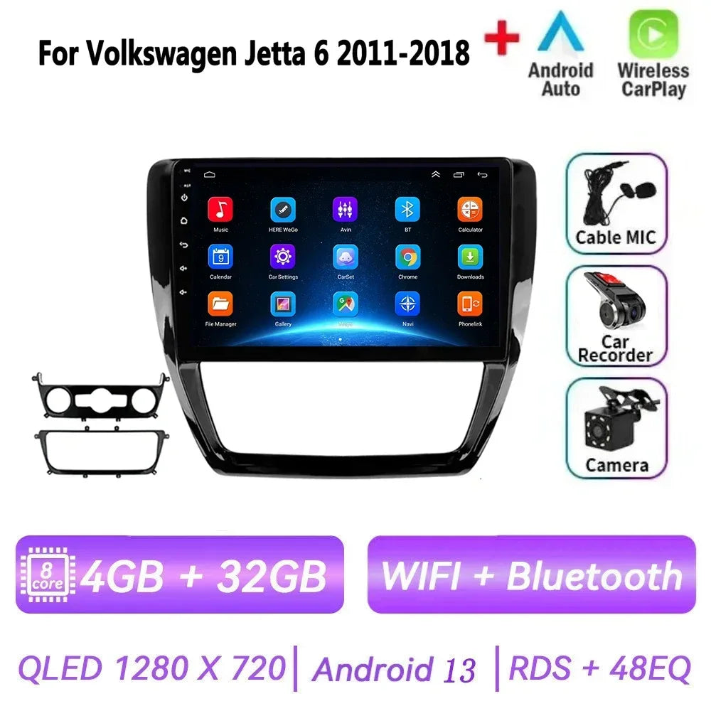 Car Radio for VW Volkswagen Jetta 6 2011-2018 Multimedia 2 Din Android 14 Video Player Navigation GPS DSP Carplay BT Head Unit