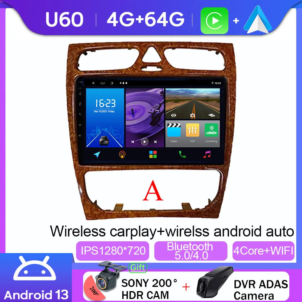 Android 14 wifi+4G Carplay BT Car Radio For Benz W203 W209 C180 C200 C220 C230 2004-2011 Navigation GPS Video Player Multimedia