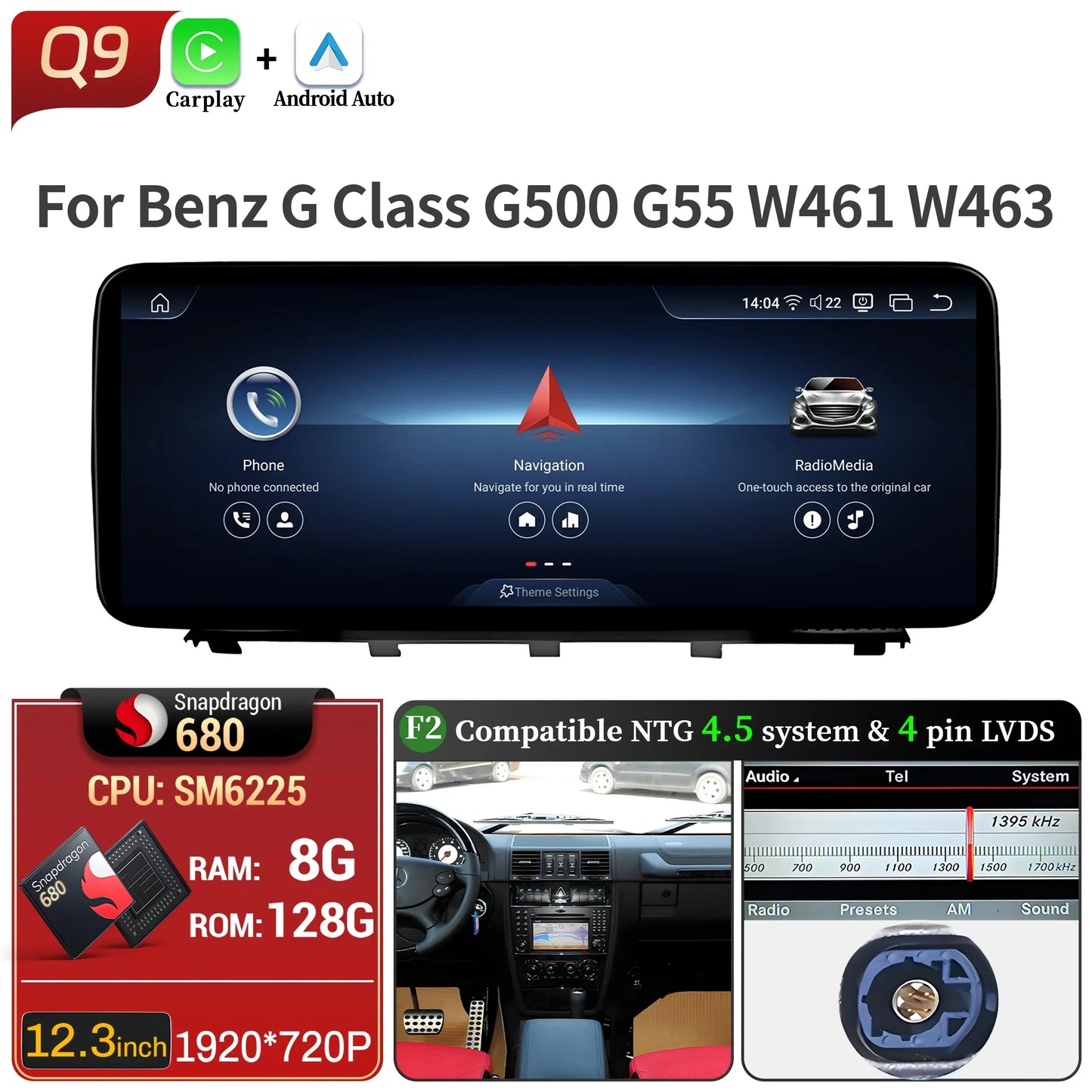 Car Radio For Mercedes Benz G Class G500 G55 W461 W463 2008-2015 Android 14 Wireless BT Carplay Snapdragon 680 Head Unit Screen