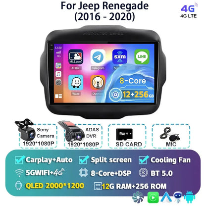 Android 14 For Jeep Renegade 2016 - 2020 2K QLED Android Car Radio Multimedia Video Player GPS AI Voice CarPlay 4G Stereo