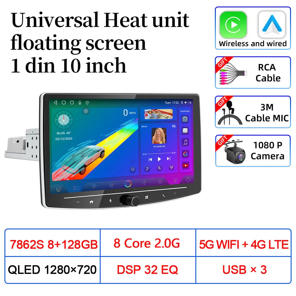 VATAV Android 13 1Din Floating screen Universal Multimedia AI voice Carplay Auto Stereo Radio Palyer Head Unit For Toyota Nissan