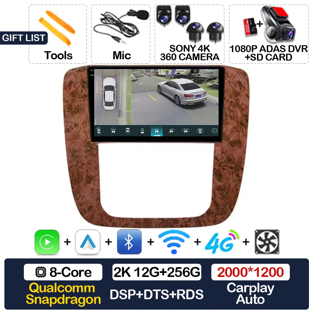 Android 15 Carplay Auto Car Radio For GMC Yukon Chevrolet Tahoe Suburban 2008 - 2012 Multimedia Stereo Video Player NAVI GPS 4G