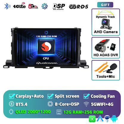 Android 14 For Toyota Highlander 3 Kluger 2013-2018 2K QLED Android Car Radio Multimedia Video Player GPS Stereo CarPlay 4G DSP