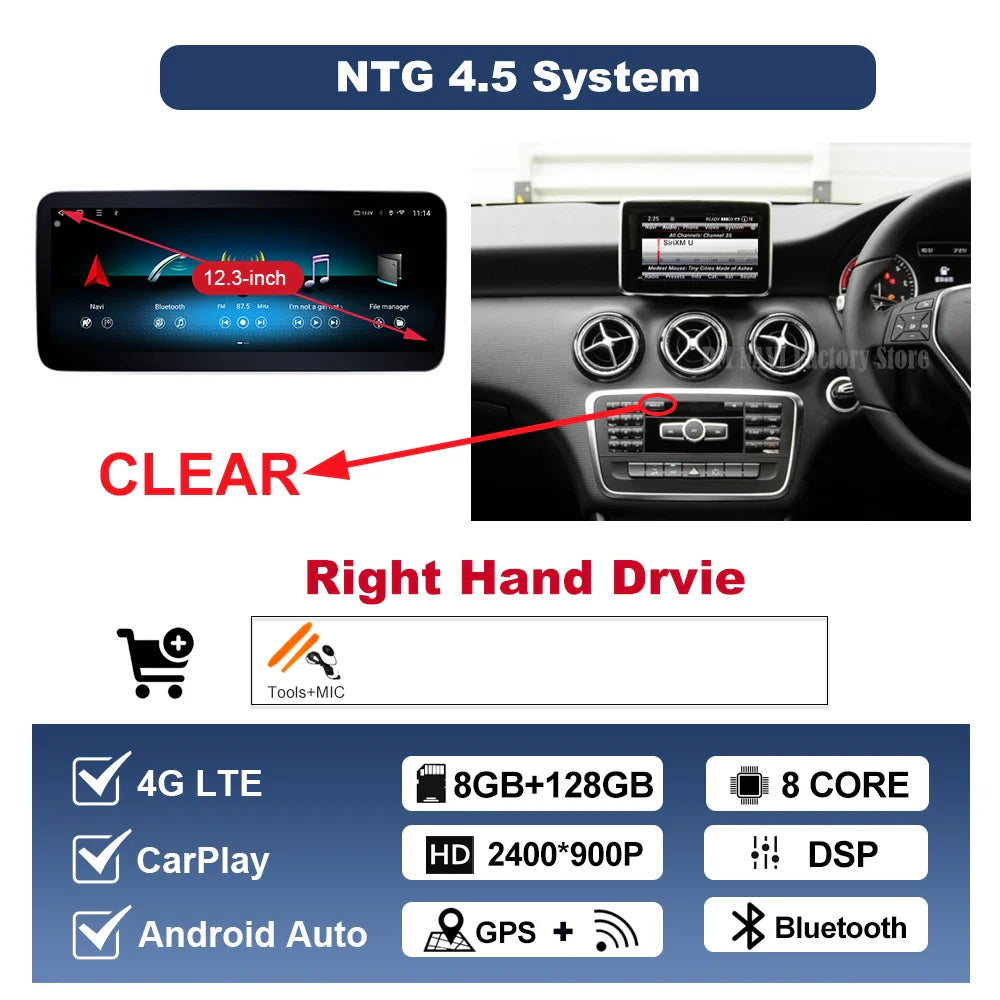 Wireless CarPlay Android Auto For Benz A Class 2013-2018 GLA Class 2015-2019 Navigation GPS Multimedia Display Head Unit BT DSP