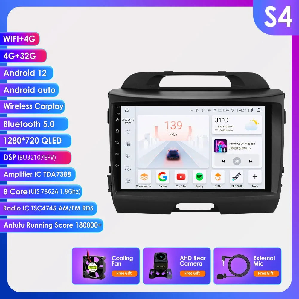 Hizpo Android 13 Car Radio GPS For KIA Sportage 3 2010 2011-2016 Multimedia Video Player 2din Navigation AUTO Stereo Head Unit